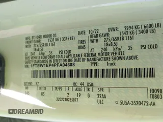 2023 Ford F-150 XL с VIN 1FTEW1EP4PFA04608, выставлен на аукционе IAAI как лот 40176213 с пробегом 80 374 миль миль и . История ставок и продаж доступна на DreamBid. Изображение 9.