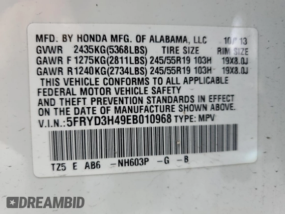2014 Acura MDX Technology with VIN 5FRYD3H49EB010968, listed as a Copart auction lot 52149615 with 116,353 mi miles and Clean title. Bid and sale history available at DreamBid. Image 13.
