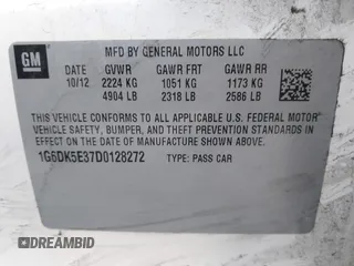 2013 Cadillac CTS Performance with VIN 1G6DK5E37D0128272, listed as a IAAI auction lot 41399570 with Not Provided miles and . Bid and sale history available at DreamBid. Image 9.
