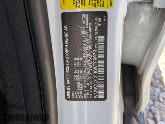 2016 MINI Countryman S with VIN WMWZC3C50GWT09978, listed as a Copart auction lot 59594955 with Not provided miles and Clean title. Bid and sale history available at DreamBid. Image 12.