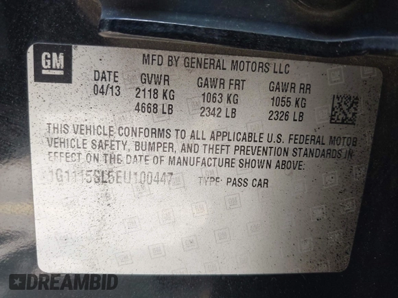 2014 Chevrolet Impala LT with VIN 1G1115SL5EU100447, listed as a IAAI auction lot 42604594 with 163,646 mi miles and . Bid and sale history available at DreamBid. Image 9.