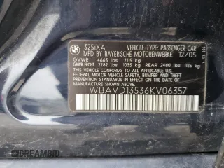 2006 BMW 3 Series 325xi with VIN WBAVD13536KV06357, listed as a Copart auction lot 51684215 with 153,389 mi miles and Salvage Title. Bid and sale history available at carsss.com. Image 14.