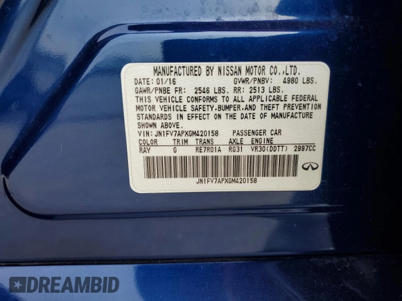 2016 Infiniti Q50 Red Sport 400 with VIN JN1FV7APXGM420158, listed as a Copart auction lot 43395405 with 114,943 mi miles and Salvage title. Bid and sale history available at DreamBid. Image 14.