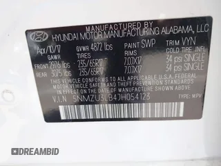 2018 Hyundai Santa Fe 2.4L with VIN 5NMZU3LB4JH054123, listed as a IAAI auction lot 42471320 with 53,464 mi miles and . Bid and sale history available at DreamBid. Image 9.