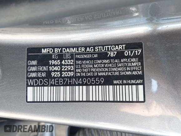 2017 Mercedes-Benz CLA 250 z VIN WDDSJ4EB7HN490559, wystawiony jako IAAI lot #41934154 z przebiegiem Nie podano mil oraz . Historia ofert i sprzedaży dostępna na DreamBid. Obrazek 9.