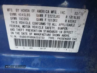 2016 Acura ILX Premium with VIN 19UDE2F89GA005733, listed as a IAAI auction lot 41986021 with 133,195 mi miles and . Bid and sale history available at DreamBid. Image 9.