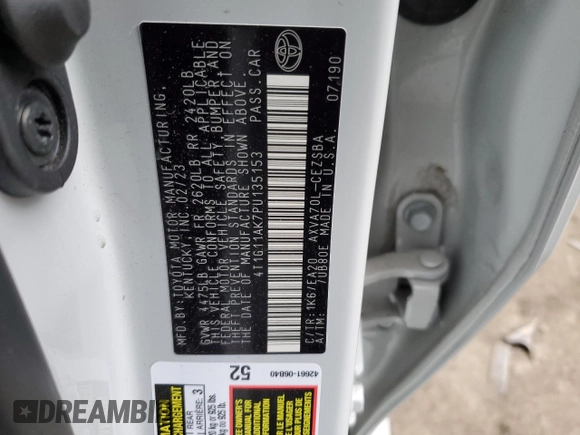 2023 Toyota Camry SE with VIN 4T1G11AK7PU135153, listed as a Copart auction lot 47253645 with 31,246 mi miles and Salvage Title. Bid and sale history available at DreamBid. Image 12.