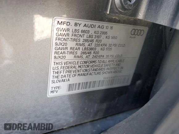 2017 Audi Q7 Prestige with VIN WA1VAAF7XHD032983, listed as a Copart auction lot 51950725 with 108,354 mi miles and Salvage Title. Bid and sale history available at carsss.com. Image 13.