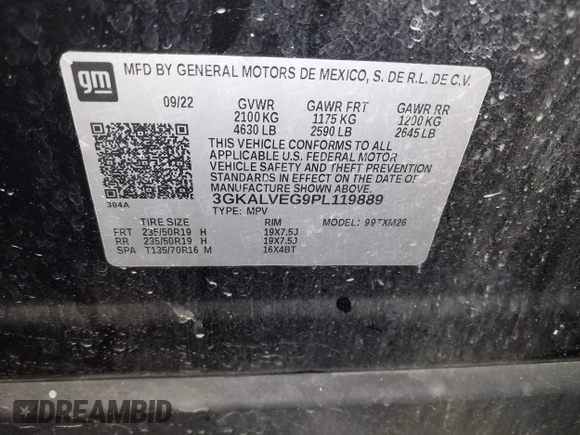 2023 GMC Terrain SLT с VIN 3GKALVEG9PL119889, выставлен на аукционе IAAI как лот 42096807 с пробегом Не указан миль и . История ставок и продаж доступна на DreamBid. Изображение 9.