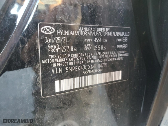 2021 Hyundai Sonata N Line with VIN 5NPEK4JCXMH114791, listed as a Copart auction lot 48784655 with 86,627 mi miles and Salvage Title. Bid and sale history available at carsss.com. Image 14.