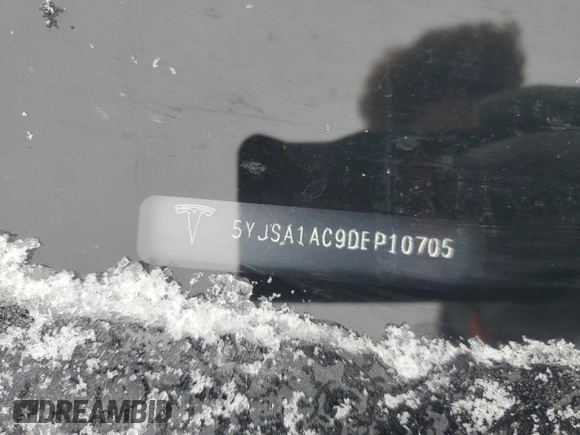 2013 Tesla Model S with VIN 5YJSA1AC9DFP10705, listed as a Copart auction lot 89394665 with Not Provided miles and Salvage Title. Bid and sale history available at carsss.com. Image 13.