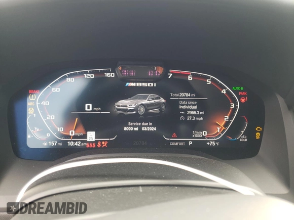 2022 BMW 8 Series M850i with VIN WBAGV8C07NCG96226, listed as a Copart auction lot 63006873 with 20,784 mi miles. Bid and sale history available at carsss.com. Image 9.