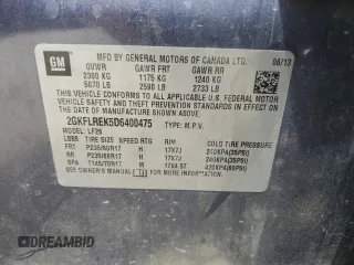 2013 GMC Terrain SLE with VIN 2GKFLREK5D6400475, listed as a Copart auction lot 63801165 with 176,017 mi miles and Salvage title. Bid and sale history available at DreamBid. Image 14.