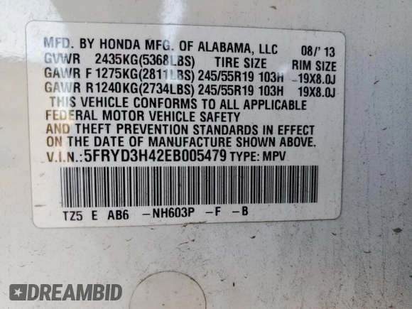 2014 Acura MDX Tech Pkg with VIN 5FRYD3H42EB005479, listed as a Copart auction lot 49132765 with 147,598 mi miles and Salvage Title. Bid and sale history available at carsss.com. Image 13.