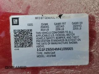 2021 Chevrolet Bolt EV Premier с VIN 1G1FZ6S04M4109665, выставлен на аукционе Copart как лот 55097325 с пробегом 60 445 миль миль и Списание • Salvage title. История ставок и продаж доступна на DreamBid. Изображение 13.