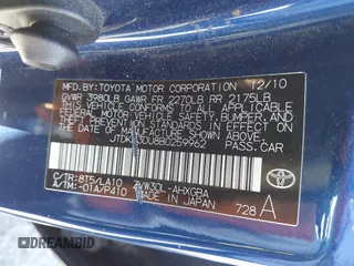 2011 Toyota Prius I with VIN JTDKN3DU8B0259962, listed as a IAAI auction lot 41851859 with 314,714 mi miles. Bid and sale history available at carsss.com. Image 9.