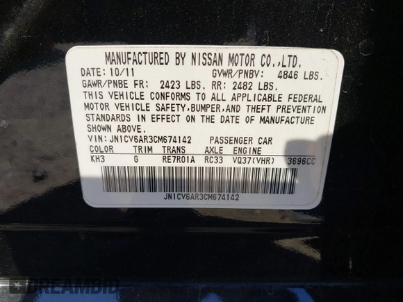 2012 Infiniti G37 x with VIN JN1CV6AR3CM674142, listed as a IAAI auction lot 41827909 with 162,290 mi miles and . Bid and sale history available at DreamBid. Image 9.