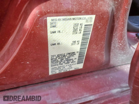 2015 Nissan Altima 2.5 with VIN 1N4AL3AP2FC254332, listed as a Copart auction lot 56952455 with 168,783 mi miles and Salvage title. Bid and sale history available at DreamBid. Image 13.