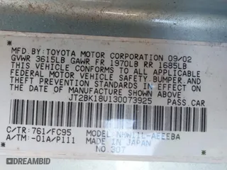 2003 Toyota Prius with VIN JT2BK18U130073925, listed as a IAAI auction lot 42035593 with 186,558 mi miles. Bid and sale history available at carsss.com. Image 9.