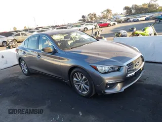 2021 Infiniti Q50 Pure with VIN JN1EV7AP5MM705809, listed as a IAAI auction lot 41217527 with 43,516 mi miles and . Bid and sale history available at DreamBid. Image 1.