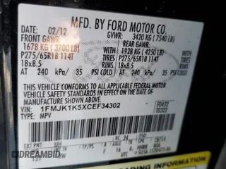2012 Ford Expedition EL Limited with VIN 1FMJK1K5XCEF34302, listed as a Copart auction lot 82149844 with 0 mi miles and Salvage Title. Bid and sale history available at carsss.com. Image 13.