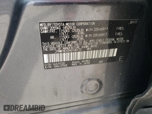 2017 Toyota RAV4 XLE with VIN JTMWFREV2HD108173, listed as a Copart auction lot 50767725 with 114,000 mi miles and Salvage Title. Bid and sale history available at DreamBid. Image 15.