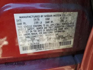 2006 Nissan Altima SL z VIN 1N4BL11DX6C223862, wystawiony jako Copart lot #86924104 z przebiegiem 62 390 mil mil oraz Szkoda całkowita • Salvage title. Historia ofert i sprzedaży dostępna na DreamBid. Obrazek 12.