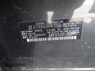 2019 Subaru Forester Premium with VIN JF2SKAGC4KH420956, listed as a IAAI auction lot 42244868 with 88,998 mi miles and . Bid and sale history available at DreamBid. Image 9.