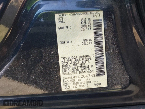 2018 Nissan Altima S with VIN 1N4AL3AP9JC206741, listed as a IAAI auction lot 41898262 with 76,310 mi miles and . Bid and sale history available at DreamBid. Image 9.
