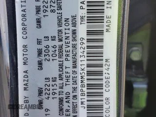 2019 Mazda Mazda3 Hatchback w/Preferred Pkg with VIN JM1BPBMM5K1134299, listed as a Copart auction lot 48898205 with 32,442 mi miles and Salvage Title. Bid and sale history available at carsss.com. Image 12.