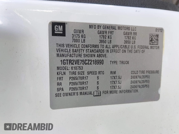 2012 GMC Sierra 1500 SLE z VIN 1GTR2VE75CZ218990, wystawiony jako IAAI lot #41565334 z przebiegiem 189 735 mil mil oraz . Historia ofert i sprzedaży dostępna na DreamBid. Obrazek 9.