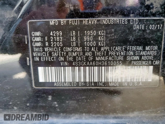 2017 Subaru Impreza with VIN 4S3GKAA60H3610055, listed as a Copart auction lot 64626825 with 161,575 mi miles and Salvage title. Bid and sale history available at DreamBid. Image 12.