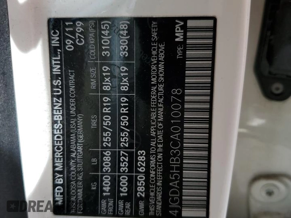 2012 Mercedes-Benz M 350 z VIN 4JGDA5HB3CA010078, wystawiony jako Copart lot #57636985 z przebiegiem 103 205 mil mil oraz Szkoda całkowita • Salvage title. Historia ofert i sprzedaży dostępna na DreamBid. Obrazek 13.