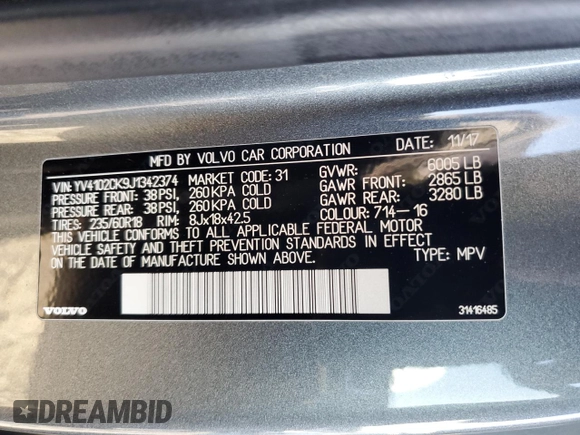 2018 Volvo XC90 Momentum with VIN YV4102CK9J1342374, listed as a Copart auction lot 76946904 with 99,417 mi miles and Salvage Title. Bid and sale history available at carsss.com. Image 13.