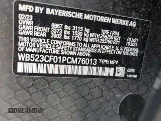 2023 BMW iX xDrive50 with VIN WB523CF01PCM76013, listed as a Copart auction lot 48326965 with 18,923 mi miles and Salvage Title. Bid and sale history available at carsss.com. Image 13.