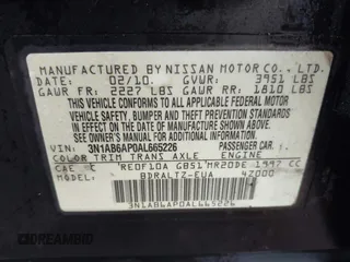 2010 Nissan Sentra SR with VIN 3N1AB6AP0AL665226, listed as a IAAI auction lot 42173776 with 100,942 mi miles and . Bid and sale history available at DreamBid. Image 9.