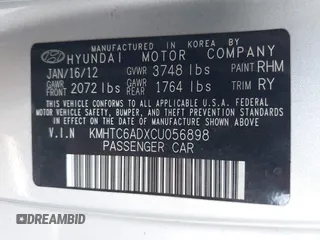 2012 Hyundai Veloster w/Gray Int z VIN KMHTC6ADXCU056898, wystawiony jako IAAI lot #40366687 z przebiegiem 137 161 mil mil oraz . Historia ofert i sprzedaży dostępna na DreamBid. Obrazek 9.