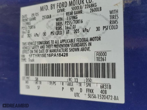 2006 Ford Ranger XL with VIN 1FTYR15E16PA18428, listed as a Copart auction lot 45720485 with 63,912 mi miles and Salvage Title. Bid and sale history available at carsss.com. Image 13.