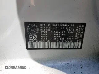 2019 Volkswagen GTI S z VIN 3VW6T7AU6KM012078, wystawiony jako Copart lot #57397505 z przebiegiem 47 324 mil mil oraz Szkoda całkowita • Salvage title. Historia ofert i sprzedaży dostępna na DreamBid. Obrazek 13.