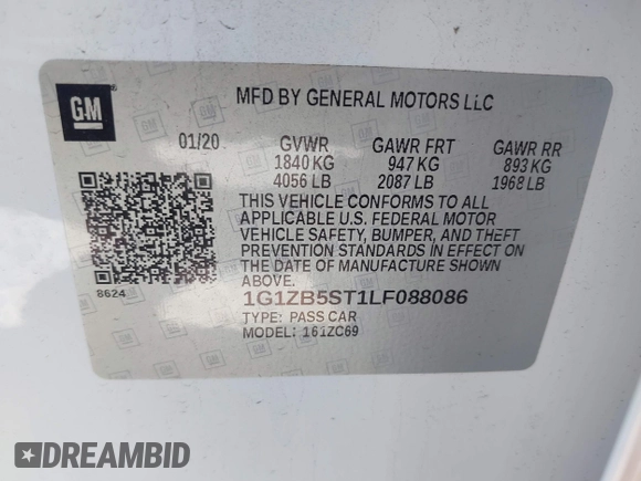 2020 Chevrolet Malibu LS with VIN 1G1ZB5ST1LF088086, listed as a IAAI auction lot 41975598 with 130,623 mi miles and . Bid and sale history available at DreamBid. Image 9.