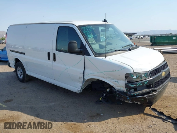 2024 Chevrolet Express Cargo with VIN 1GCWGAFP5R1282188, listed as a IAAI auction lot 42706483 with 10,116 mi miles and . Bid and sale history available at DreamBid. Image 1.