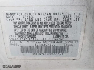 2014 Nissan Versa S with VIN 3N1CN7APXEK453063, listed as a IAAI auction lot 41918683 with 176,437 mi miles. Bid and sale history available at carsss.com. Image 9.