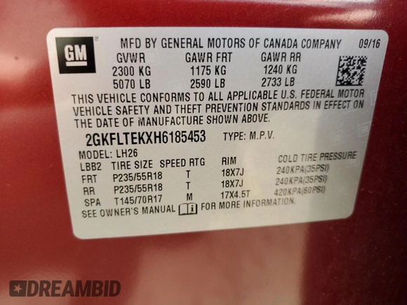 2017 GMC Terrain SLE with VIN 2GKFLTEKXH6185453, listed as a Copart auction lot 54247305 with 111,956 mi miles and Clean Title. Bid and sale history available at carsss.com. Image 13.