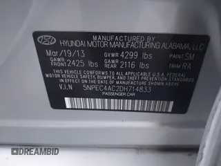 2013 Hyundai Sonata Limited with VIN 5NPEC4AC2DH714833, listed as a IAAI auction lot 41930367 with 157,205 mi miles and . Bid and sale history available at carsss.com. Image 9.