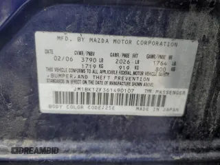 2006 Mazda 3 i with VIN JM1BK12F361490107, listed as a Copart auction lot 86962344 with 209,313 mi miles and Salvage Title. Bid and sale history available at carsss.com. Image 12.