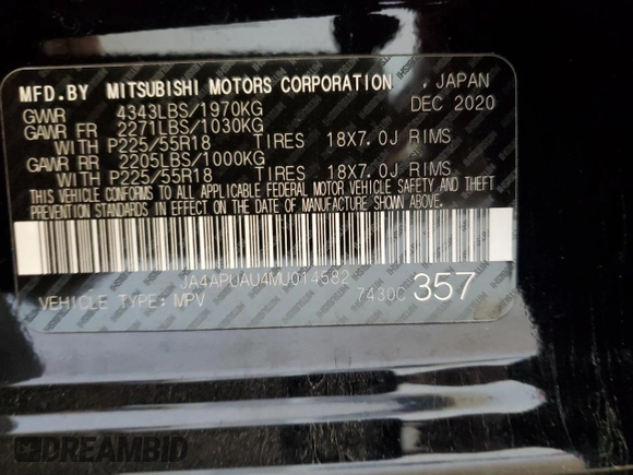 2021 Mitsubishi Outlander ES z VIN JA4APUAU4MU014582, wystawiony jako Copart lot #55962445 z przebiegiem 65 357 mil mil oraz Czysty tytuł • Clean title. Historia ofert i sprzedaży dostępna na DreamBid. Obrazek 13.
