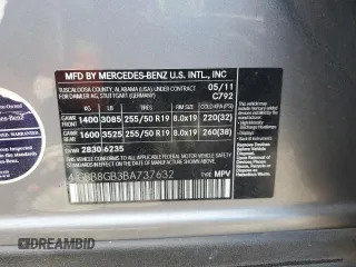 2011 Mercedes-Benz M 350 z VIN 4JGBB8GB3BA737632, wystawiony jako Copart lot #57589175 z przebiegiem 187 828 mil mil oraz Szkoda całkowita • Salvage title. Historia ofert i sprzedaży dostępna na DreamBid. Obrazek 13.