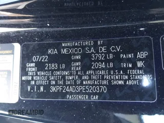 2023 Kia Forte LXS with VIN 3KPF24AD3PE520370, listed as a IAAI auction lot 41359605 with 43,694 mi miles. Bid and sale history available at carsss.com. Image 9.