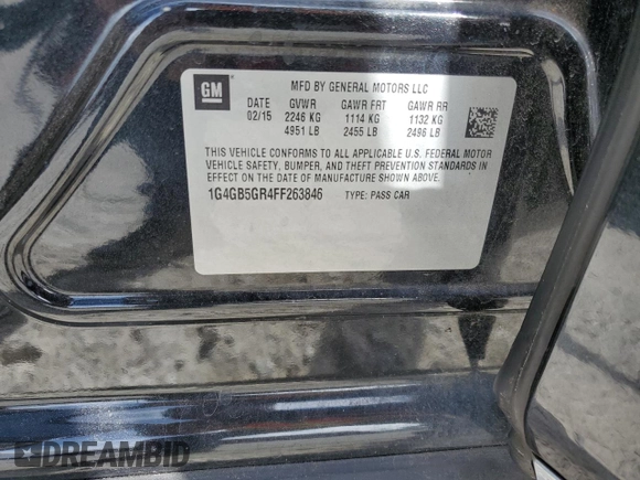 2015 Buick LaCrosse Leather with VIN 1G4GB5GR4FF263846, listed as a Copart auction lot 47768925 with 84,672 mi miles and Salvage Title. Bid and sale history available at DreamBid. Image 12.