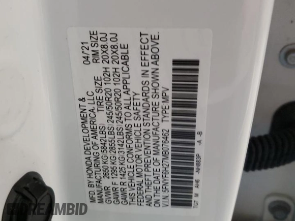 2021 Honda Pilot Special Edition z VIN 5FNYF6H27MB076462, wystawiony jako Copart lot #56187495 z przebiegiem 30 079 mil mil oraz Szkoda całkowita • Salvage title. Historia ofert i sprzedaży dostępna na DreamBid. Obrazek 13.